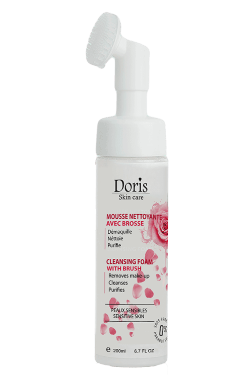 doris mousse nettoyante avec brosse peaux sensible 200 ml